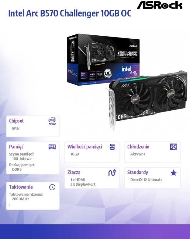Vaizdo plokštė ASRock Challenger Intel Arc B570 10GB OC GDDR6 plokštė