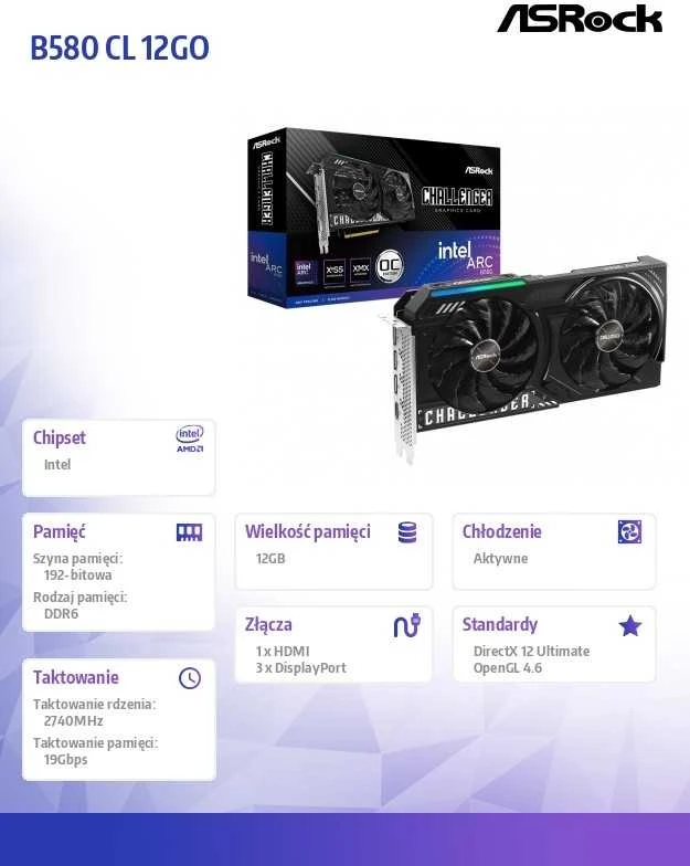 Vaizdo plokštė Asrock Intel Arc B580 Challenger 12GB OC GDDR6 PCI-Express