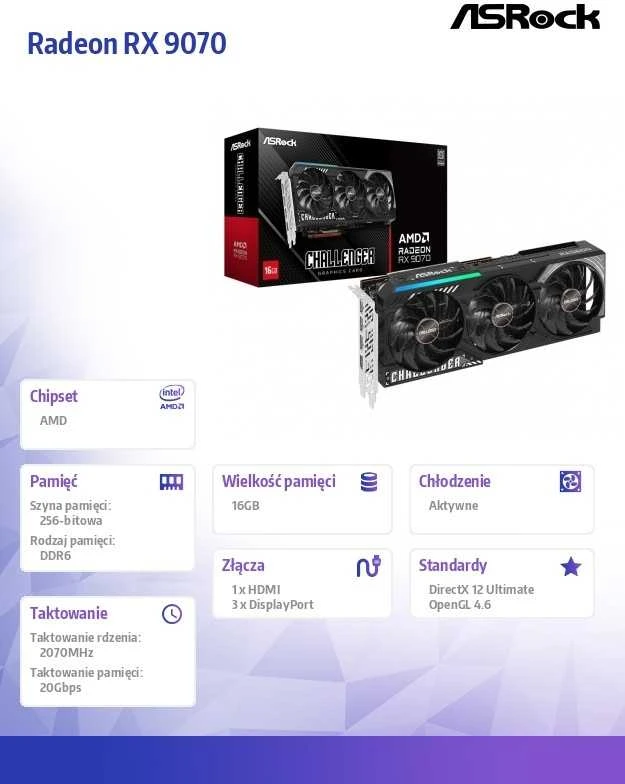 ASRock Challenger AMD Radeon RX 9070 AMD 16 GB vaizdo plokštė