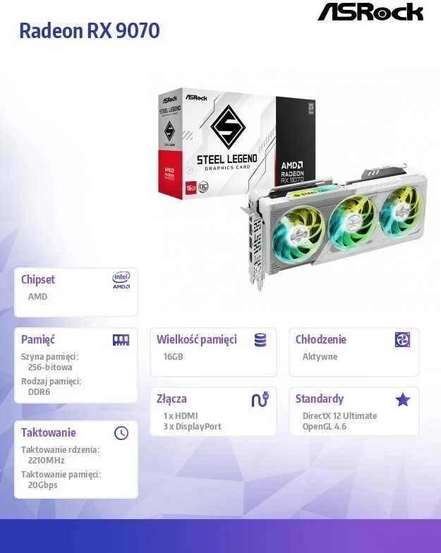 Vaizdo plokštė ASRock Radeon RX 9070 Steel Legend 16GB OC