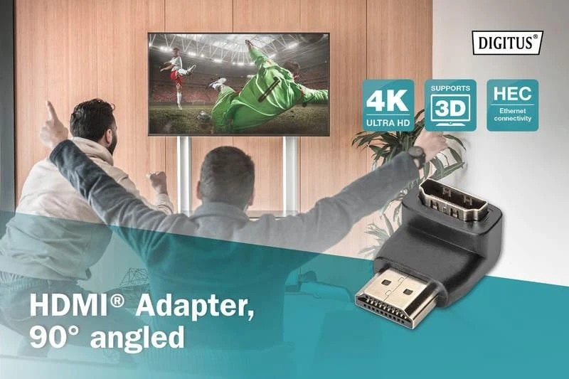 Assmann Electronic ASSMANN HDMI adapteris A tipo 90 laipsnių kampu M/F Ultra HD 60p bl auksinis