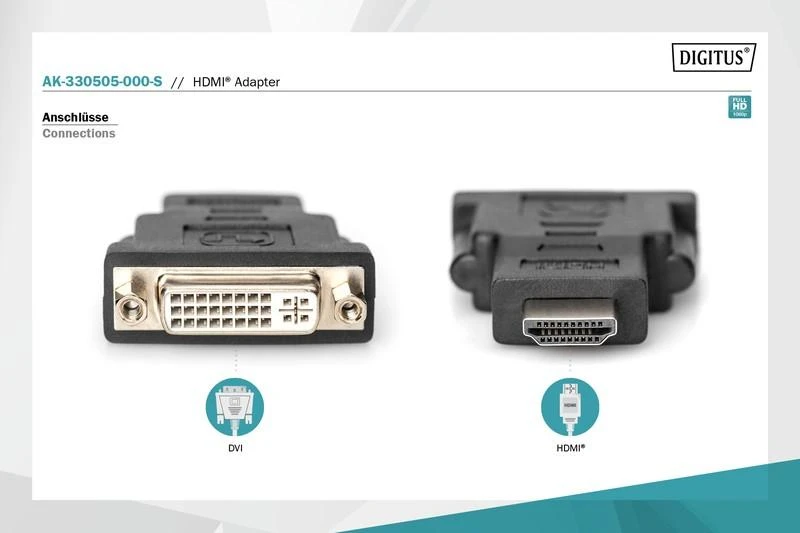 Assmann Electronic ASSMANN HDMI adapteris tipas A - DVI-I(24+5) M/F Full HD bl