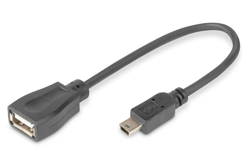 Assmann Electronic ASSMANN USB 2.0 adapterio kabelis OTG tipo mini B - A M/F 0.2m USB 2.0 atitinka bl