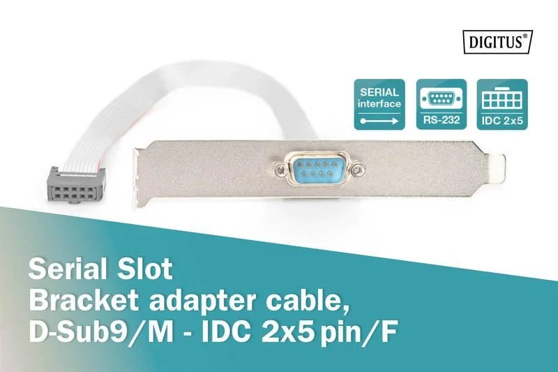 Premiumcord DIGITUS Serial Slot Bracket Bracket adapterio kabelis, DB9, D-Sub9/M - IDC 2x5pin/F, 0,25m, AK-610300-003E