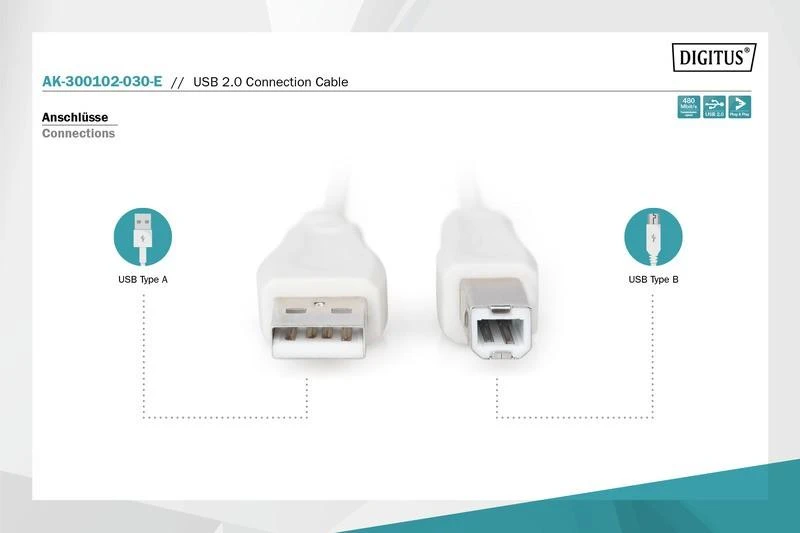 Assmann Electronic ASSMANN 10X USB2.0 kabelis 3.0m USB A zu USB B masinis smėlio spalvos