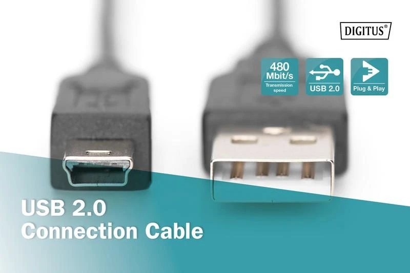 Assmann Electronic ASSMANN USB 2.0 jungties kabelis tipas A - mini B 5pin M/M 3.0m USB 2.0 conform bl