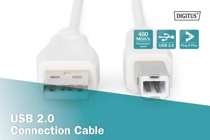 Assmann Electronic ASSMANN USB2.0 kabelis 1,8m USB A zu USB B masinis smėlio spalvos