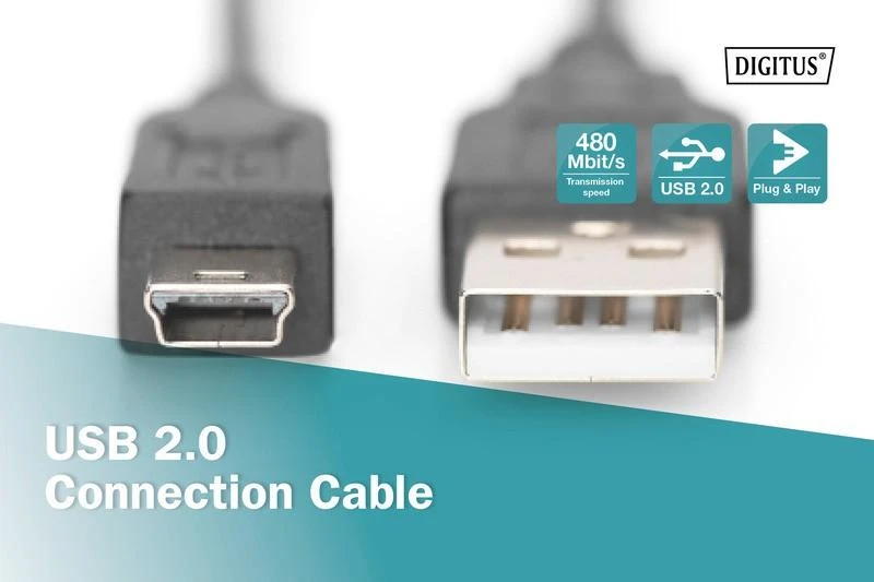 Assmann Electronic DIGITUS USB 2.0 jungties kabelis tipas A - mini B 5pin M/M 3.0m USB 2.0 atitinka UL bl