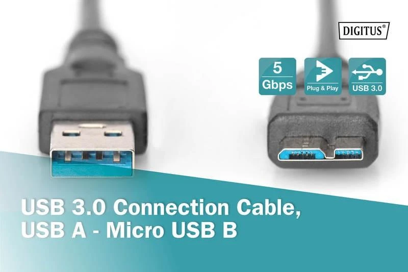 Assmann Electronic ASSMANN USB 3.0 jungties kabelis USB A - Micro USB B M/M 0.5m USB 3.0 atitinka bl