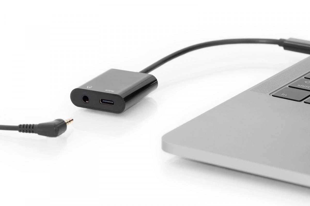 Assmann Electronic ASSMANN USB Type-C skirstytuvo kabelis, tipas C - 3,5 mm+type C M/F/F 0,2m Gen2 5A 10GB Vers. 3.1 CE bl Versija 3.1 CE bl
