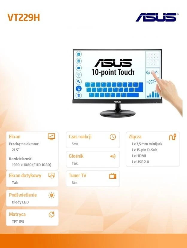 „Monitorius Asus VT229H“ (90LM0490-B01170)
