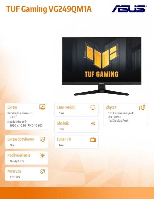 Monitorius ASUS TUF GAMING VG249QM1A / 60.5 CM (23.8") / 1920x1080 / 270 Hz / 1ms