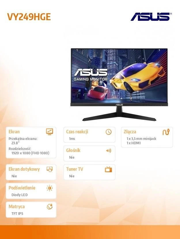 Monitorius ASUS VY249HGE - 24" | Full HD | IPS | 144Hz | 1ms (MPRT)