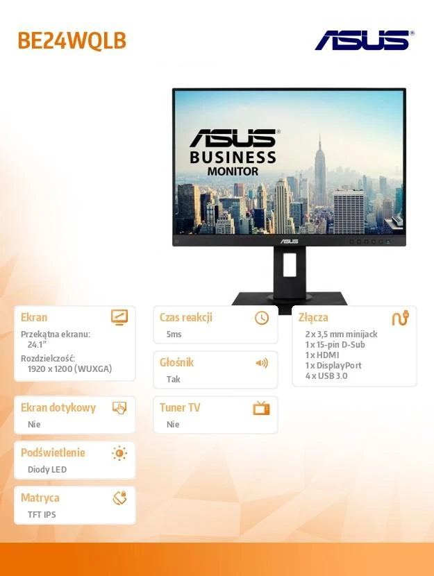 Monitorius ASUS BE24WQLB 61,2 cm (24.1") 1920 x 1200 pikseliai WUXGA Juoda