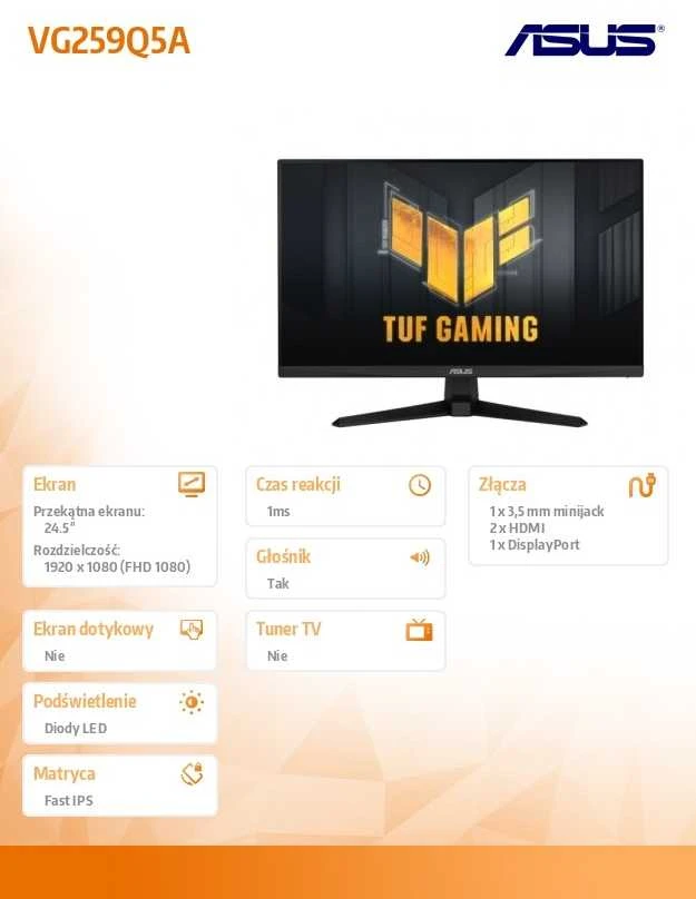 Monitorius ASUS TUF Gaming VG259Q5A - 200Hz | Full HD | IPS | 24.5''