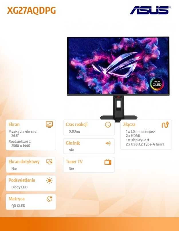 Monitorius ASUS ROG Strix XG27AQDPG - 500Hz | QHD | QD OLED | 26.5''