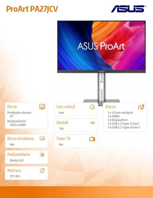 ASUS ProArt PA27JCV computer monitorius 68.6 cm (27") 5120 x 2880 pikselių 5K Ultra HD LCD Juodas