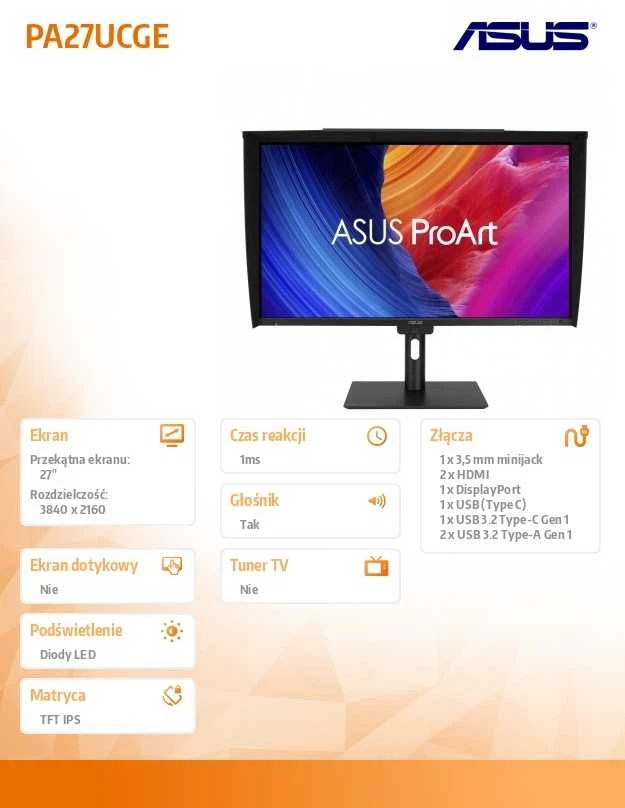 Monitorius ASUS PA27UCGE - 27" | 4K | 98% DCI-P3 | Delta E<1