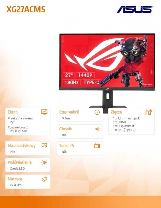 Žaidimų monitorius Asus ROG Strix XG27ACMS, 27" QHD Fast IPS, 320Hz, 0.3ms