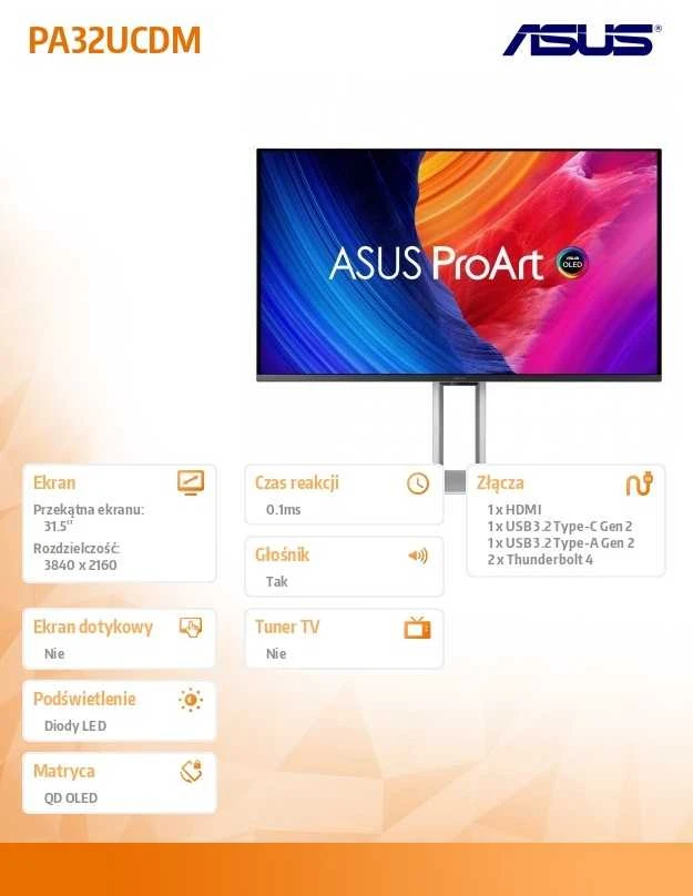 ASUS ProArt OLED PA32UCDM computer monitorius 80 cm (31.5") 3840 x 2160 pikselių 4K Ultra HD QD-OLED Sidabrinis