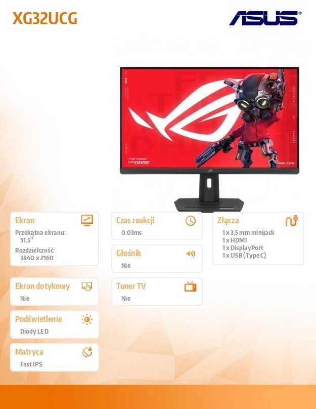 Monitorius ASUS ROG Strix XG32UCG - 160Hz | 4K | Fast IPS | 31.5"