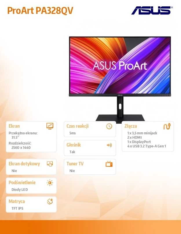 Monitorius Asus ProArt PA328QV, 32" WQHD IPS, 100% sRGB, HDR