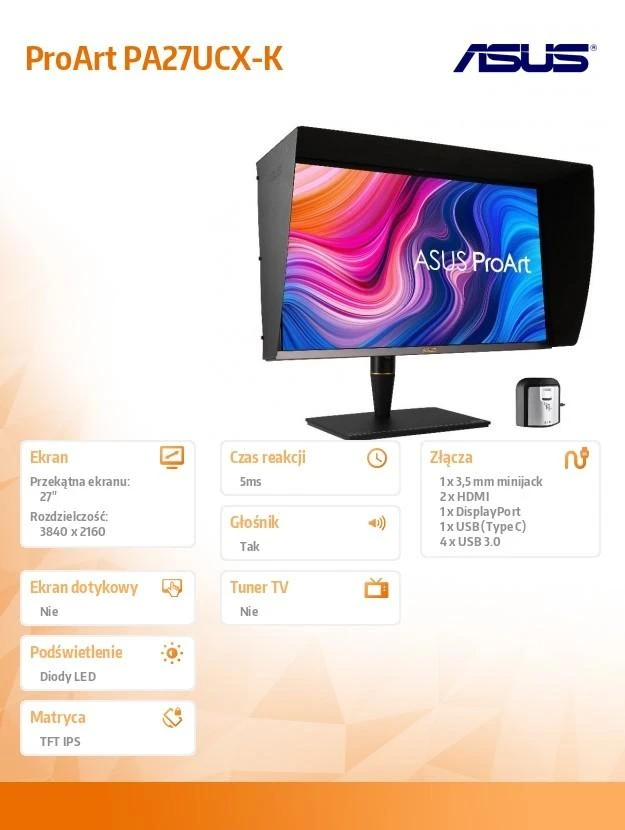 Monitorius ASUS ProArt PA27UCX-K 27 colių 4K HDR IPS Mini LED Professional Off-Axis Contrast Optimization HDR-10 Dolby Vision