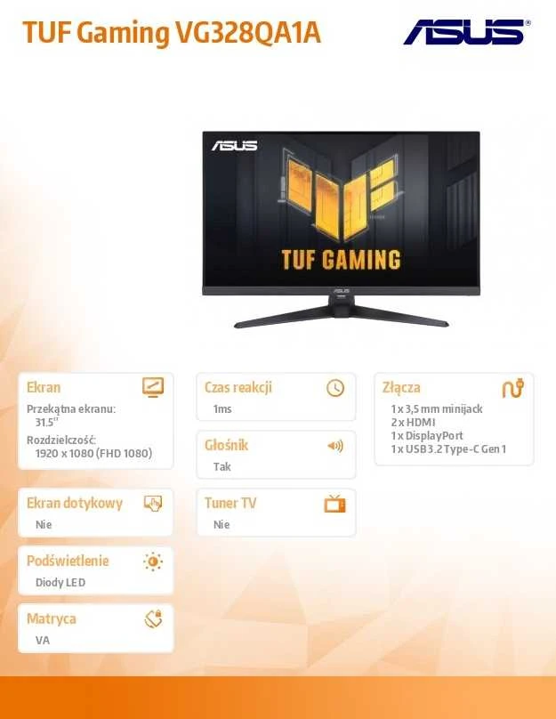 Monitorius ASUS TUF VG328QA1A Gaming - Full-HD, 170Hz, VA-Panel