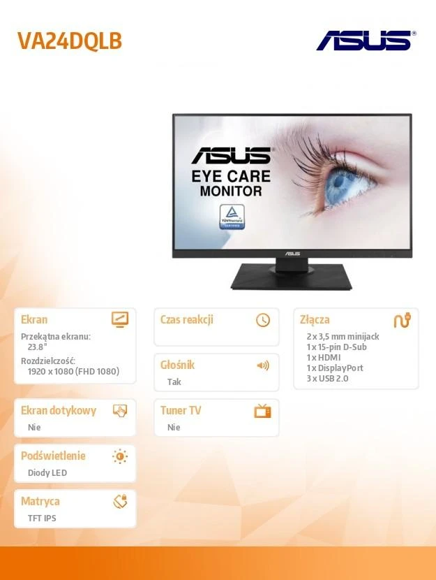Monitorius ASUS VA24DQLB 60,5 cm (23.8") 1920 x 1080 pikseliai „Full HD“ LED Juoda