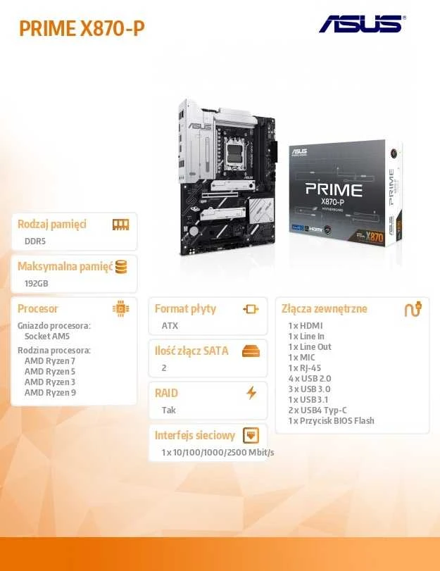 Pagrindinė plokštė ASUS PRIME X870-P