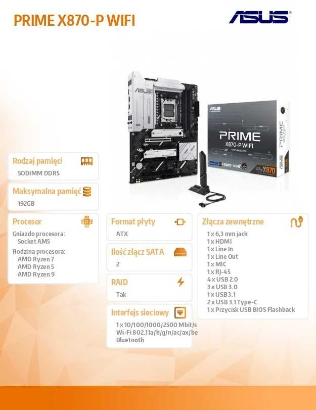 Pagrindinė plokštė Asus PRIME X870-P WIFI