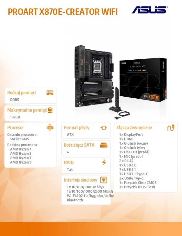 Pagrindinė plokštė Asus PROART X870E-CREATOR WIFI