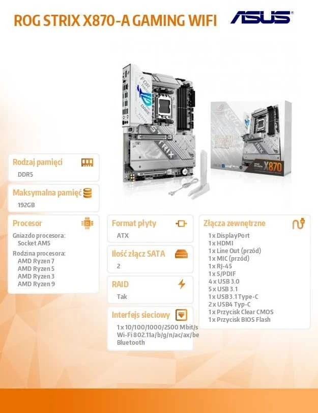 Pagrindinė plokštė Asus ROG STRIX X870-A GAMING WIFI