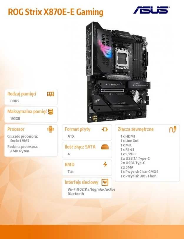 Pagrindinė plokštė Asus ROG STRIX X870E-E GAMING WIFI