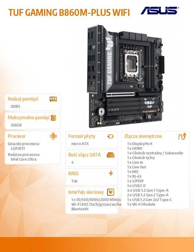 Pagrindinė plokštė ASUS TUF GAMING B860M-PLUS WIFI