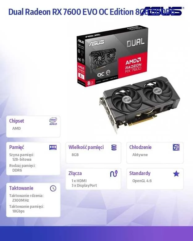 Vaizdo plokštė ASUS Dual -RX7600-O8G-EVO AMD Radeon RX 7600 8 GB GDDR6