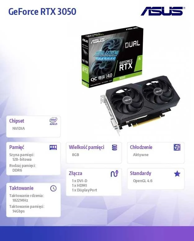 Vaizdo plokštė Asus Dual GeForce RTX 3050 V2 OC Edition 8GB GDDR6