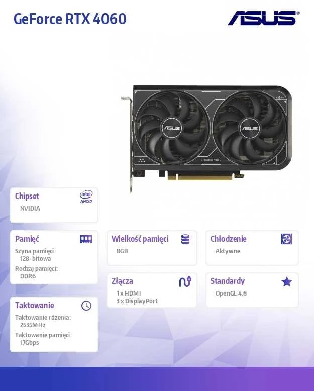 Vaizdo plokštė Asus Dviguba „GeForce RTX 4060 V2 OC Edition“ 8 GB GDDR6 | NVIDIA | 8 GB | „GeForce RTX 4060“ | GDDR6 | HDMI jungčių kiekis: 1 | PCI Express 4.0