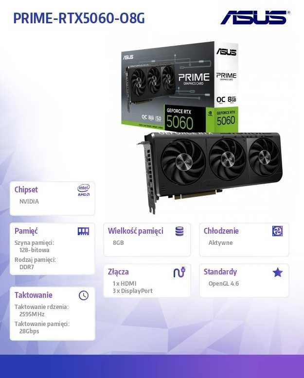 Vaizdo plokštė ASUS GeForce RTX 5060 PRIME OC 8GB DLSS 4