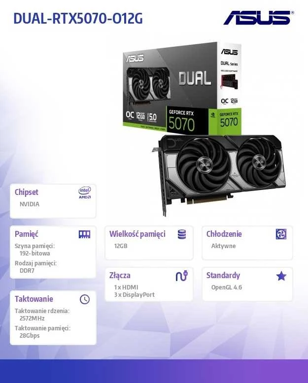 ASUS dviguba NVIDIA GeForce RTX 5070 OC 12 GB vaizdo plokštė