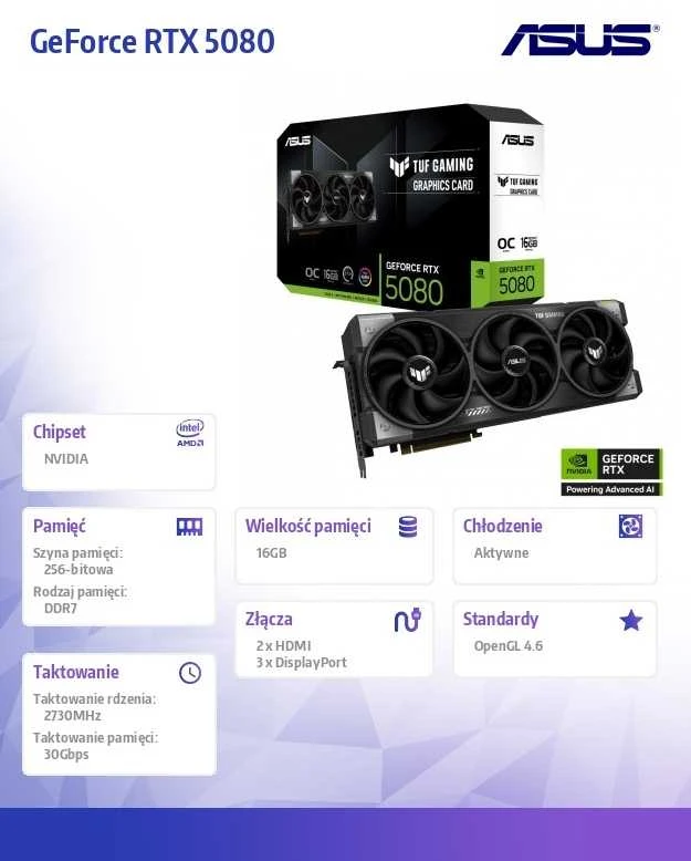 ASUS TUF Gaming GeForce RTX 5080 OC 16 GB GDDR7 vaizdo plokštė