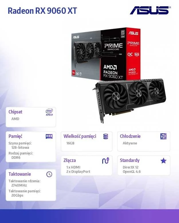 Vaizdo plokštė ASUS Prime Radeon RX 9060 XT O16G AMD 16 GB GDDR6