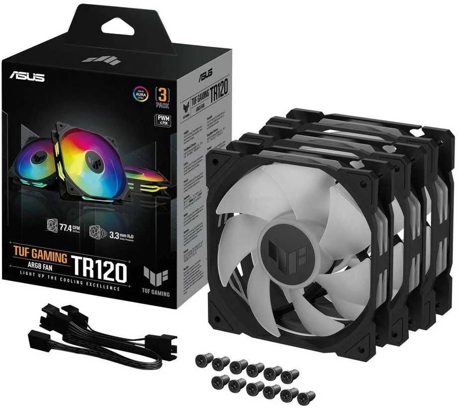 Kompiuterio Korpuso Aušintuvas - ASUS TUF GAMING TR120 ARGB 3x12cm Ventiliatoriai 77.4 CFM Balti