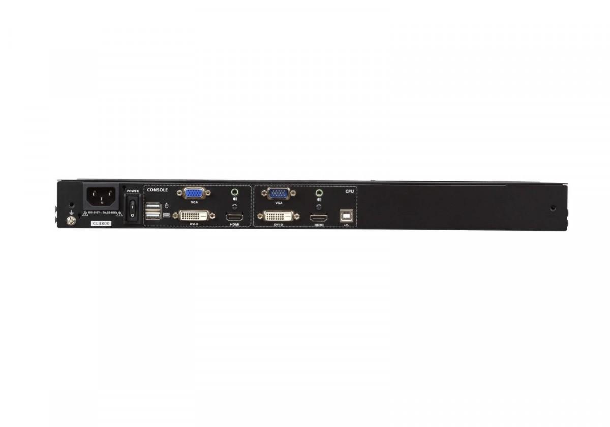 Aten | 1U Ultra Short Gylis Dual Rail plačiaekranis LCD pultas (USB/HDMI/DVI/VGA)