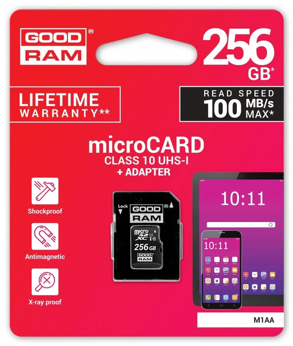 GOODRAM M1AA-2560R12 GOODRAM atminties kortelė Micro SDXC 256GB Class 10 UHS-I + Adapteriai