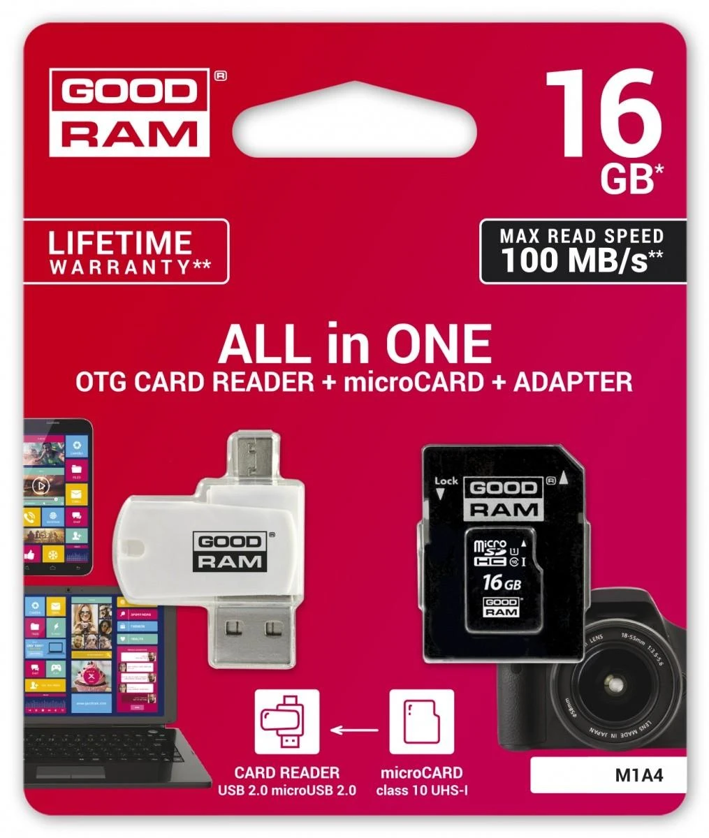 Oem 16GB 100 MB/s Micro SD atminties kortelė Goodram - OTG adapteris