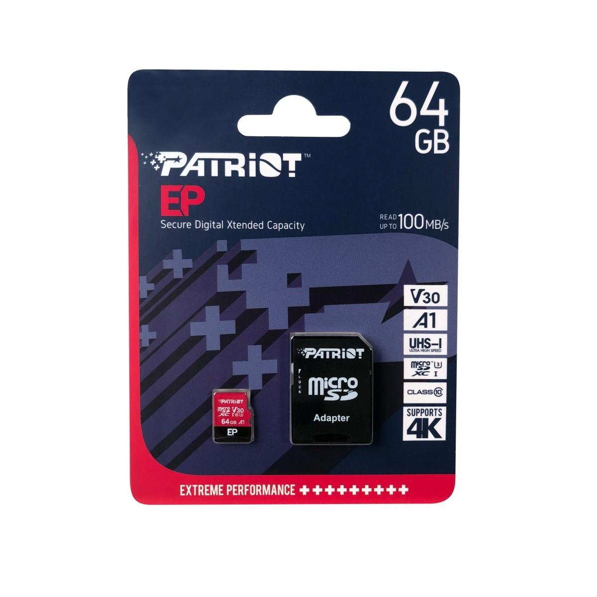 PATRIOT PEF64GEP31MCX Patriot EP Series 64GB Micro SDXC V30 iki 100MB/s