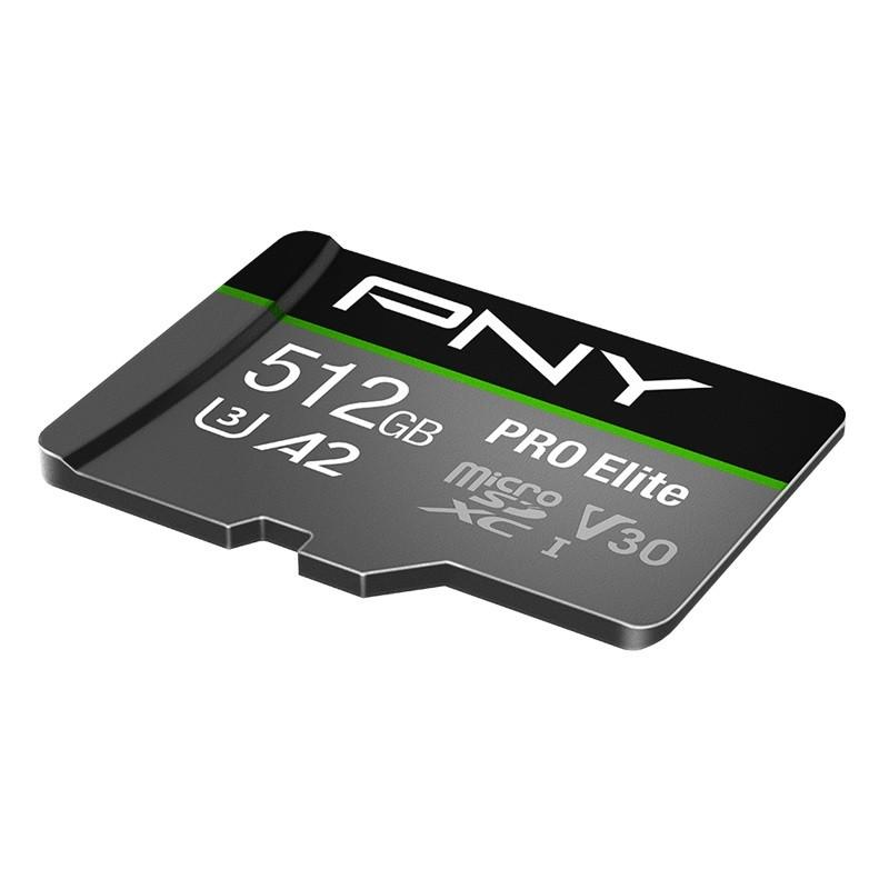 Atminties kortelė Karta PNY PRO Elite Micro SDXC 512 GB 10 klasės UHS-I/U3 A2 V30 (P-SDUX512U3100PRO-GE)