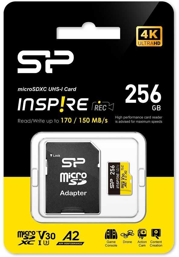Atminties kortelė Silicon Power Inspire | 256 GB | Micro SDXC | Flash atminties klasė C10, UHS-I U3, V30