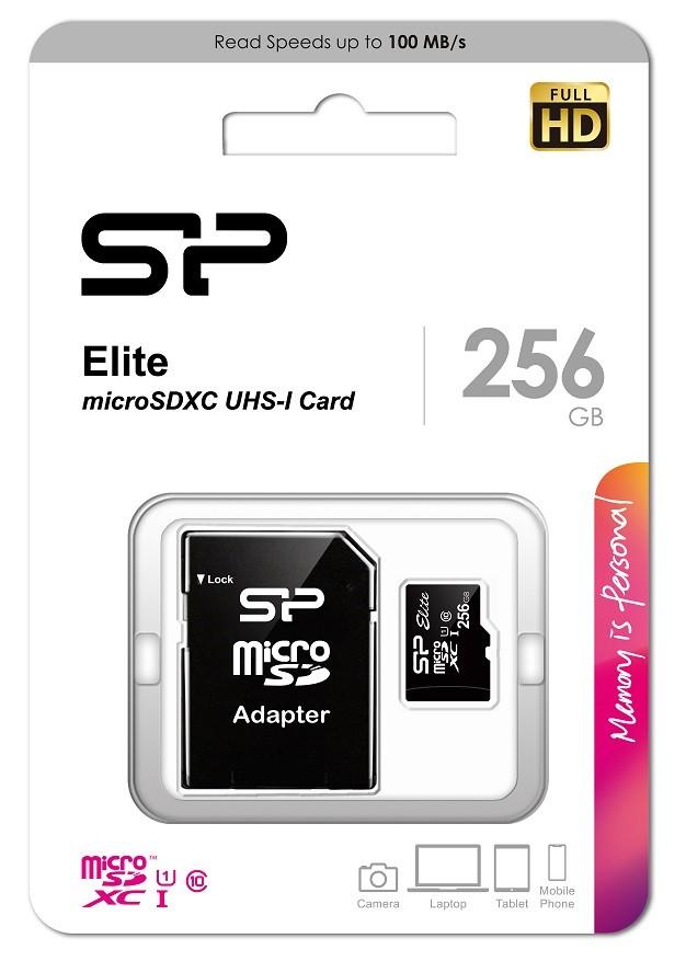 Atminties kortelė Silicon Power Elite 256 GB, micro SDXC, Flash atminties klasė 10, su adapteriu, UHS-I